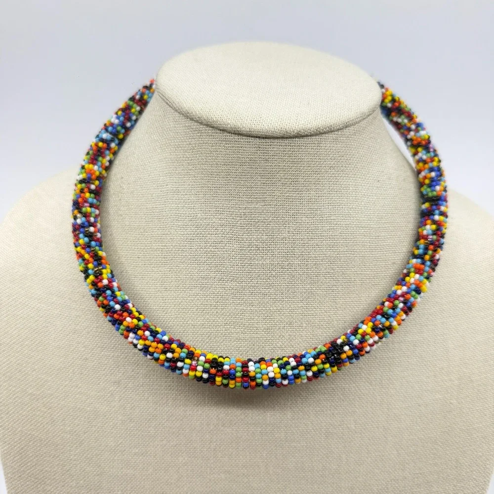 Multicolor Seed Bead Collar Necklace Boho Statement Festival Layering Gift Chic